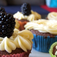 Blackberry Chocolate Cupcakes with Vanilla Icing